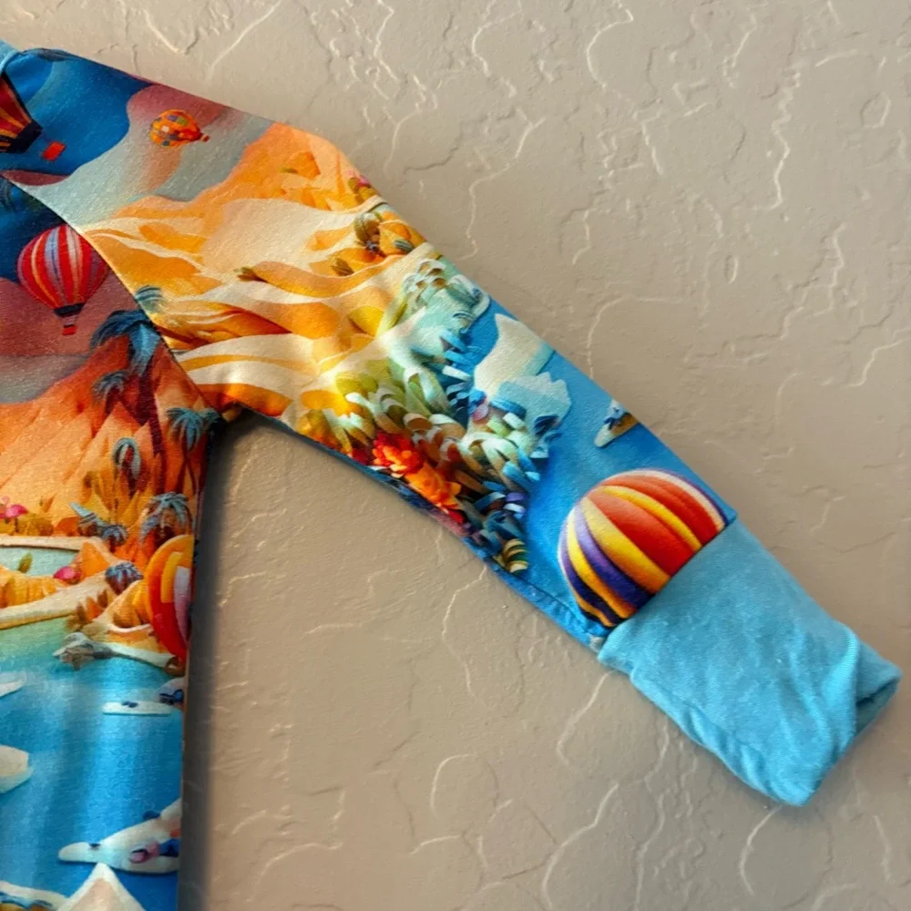 Day & Night bamboo blue hot air balloon print convertible footie pajamas 3-6 mon